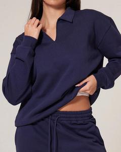 Nuevo Europeo Americano Casual manga larga media cremallera pulóver mujeres 2 piezas conjunto de pantalones de pierna ancha de gran tamaño conjunto - Product Image 5