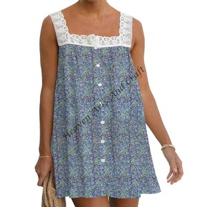 Hauts en coton sans manches à imprimé en bloc personnalisé, imprimés à la main, vêtements décontractés en coton pour femmes, haut en dentelle imprimé à la main, haut en dentelle pour fille - Product Image 4