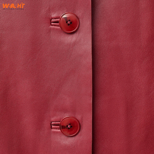 Chaqueta de piel de cordero auténtica para mujer, abrigo corto elegante de estilo de oficina con botones rojos, prendas de vestir exteriores suaves, moda sólida - Product Image 3