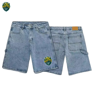 Custom Logo Washed <b>Men</b> Baggy Denim <b>Jeans</b> Shorts High Quality 100% Organic Combed Cotton Classic Blue Solid Anti-Wrinkle Latest - Product Image 5