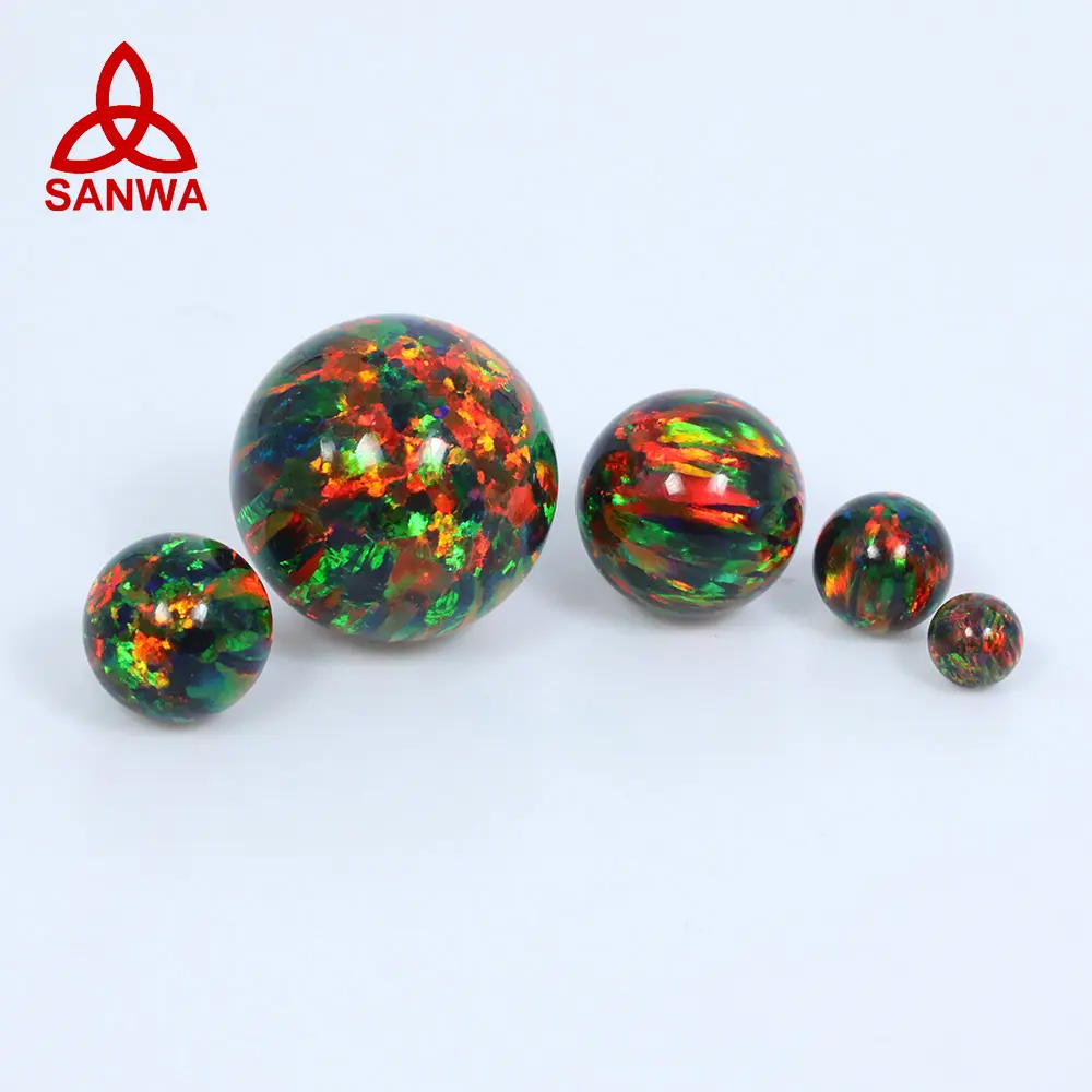 Bola Manik Bulat Opal Sintetis Ditumbuhkan Di OP34 Hitam Biru Merah Api untuk Perhiasan Kayu & Resin dengan Pabrik Langsung Dalam 92 Warna