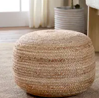 Estilo moderno redondo algodón trenzado cordón PUF otomano ganchillo tejido otomano reposapiés taburete hueso incrustaciones consola - Product Image 5