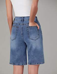 Short en jean d'été décontracté pour femmes coupe ample taille haute Jean pantalon chaud avec poches Style Vintage respirant Design vieilli - Product Image 2