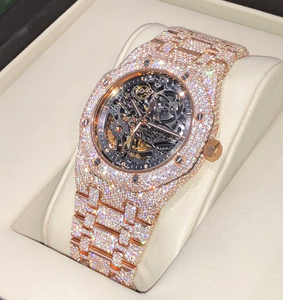 Reloj de Diamantes Moissanite VVS en Oferta para Hombre y Mujer, Totalmente Automático, Color Blanco Rosa, con Espinas, Reloj de Lujo Antiguo con Correa de Cuero - Product Image 5
