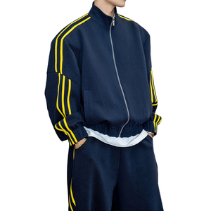 Conjunto de Sudadera con Capucha Extra Grande de Alta Calidad, con Franja Lateral en Color Contrastante, Sudadera con Capucha de Cuello Alto, Pantalones Deportivos Holgados para Hombre - Product Image 2