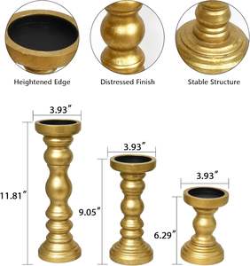 Handmade Wooden <b>Candle</b> Holders | Vintage Pillar <b>Candle</b> Stand <b>Set</b> | Rustic Home Decor - Product Image 3