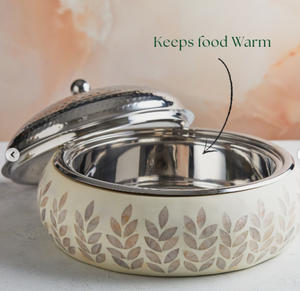 Cazuela de diseño árabe de Venta caliente Servidor de alimentos de acero inoxidable y madera con mango de patrón floral de latón HotCase y HotPot - Product Image 4