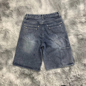 Wholesale High Quality <b>Men's</b> <b>Vintage</b> Fashion Denim <b>Shorts</b> Straight Custom Baggy Distressed Dark Washed Cotton High Street Style - Product Image 6