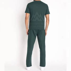 ชุดเสื้อผ้าแนวสตรีทของผู้ชายเสื้อยืดและกางเกงชุดเสื้อยืดและกางเกงขายาวสีทึบทันสมัยสำหรับฤดูร้อน - Product Image 4