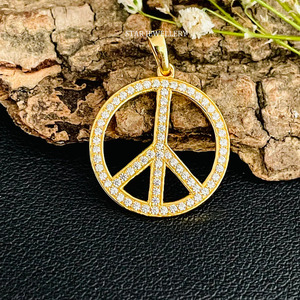 Pendentif paix en or massif 14 carats avec diamants naturels. - Product Image 5