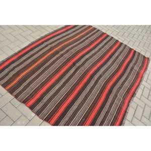 พรมคิลิมขนาด 6.7x5.3 ฟุต พรมวินเทจตุรกี พรมลายปะติดสีน้ำตาลแดง - Product Image 4