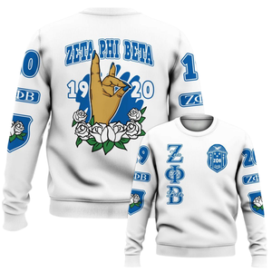 Sudadera con Cuello Redondo Zeta Phi Beta para Mujer, Azul y Blanco, Ropa de Hermandad 1920, Sudadera de Forro Polar con Letras Griegas Bordadas - Product Image 6