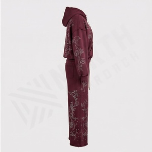 Conjunto de Chándal de Alta Calidad para Adultos, Hombres y Mujeres, con Logotipo Serigrafiado con Efecto Desgastado por el Sol y Pedrería, Conjunto de Dos Piezas, Suave - Product Image 3