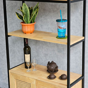 KTB68151 Iron <b>Frame</b> Decorative Shelf 74x30x160cm Rubber Wood <b>Square</b> Pattern for Living Room Office Bedroom Home Decoration - Product Image 6