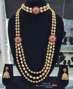 ENSEMBLE DE BIJOUX INDIENS TRADITIONNELS ET À LA MODE EN CUIVRE ENSEMBLE DE BIJOUX DE MARIAGE POUR FEMMES BOUCLES D'OREILLES ET COLLIER - Product Image 3