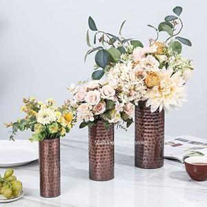 Vente en gros en métal martelé vases à fleurs cylindriques en cuivre fini pour table maison salon décoration vase floral - Product Image 5