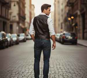 เสื้อกั๊กหนังแท้สีดำทำมือ สไตล์คาวบอยไบค์เกอร์ลำลองสำหรับฤดูหนาว คุณภาพพรีเมียม รุ่น Western Champ King - Product Image 3