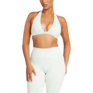 Sujetador deportivo personalizado de alta calidad Plunge V y Leggings Gym Fitness Set Trajes de entrenamiento sólidos Yoga y Gym Activewear - Product Image 1