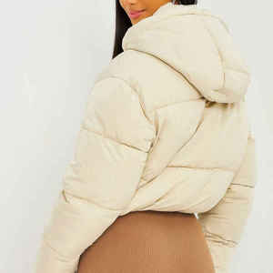 Custom Design Navy OEM Women's Puffer <b>Cropped</b> Hooded <b>Jacket</b> Full Drawstring Zip And Bubble <b>Jacket</b> Women's Winter Down <b>Jacket</b> - Product Image 6