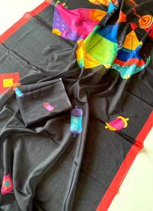 Designer Bollywood Indiase traditionele zware zachte Chinon dames sari op voorraad - Product Image 3