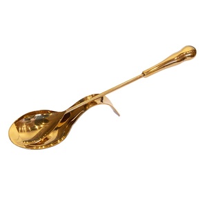 Cuchara de latón para servir, vajilla de cocina con mango largo, mango dorado de latón, cuchara para servir dorada para plato de frotamiento - Product Image 3