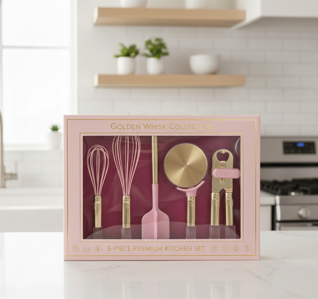 Nordic Style Silicone Pink Kitchenware Home Utensils 5PCS -Set Gadgets Kitchen Utensils Set With Wooden Handle