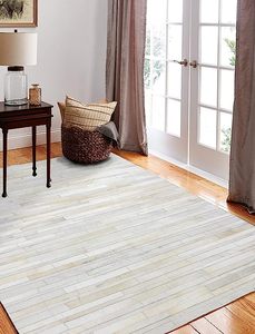 Tapis moderne en cuir rayé abstrait épais tufté à la main antidérapant lavable pile moyenne pour la décoration intérieure chambre salon utilisation - Product Image 2