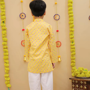 Último diseño Simple y hermoso estampado Floral algodón Kurta algodón Pijama conjunto manga larga vestido indio largo para niños - Product Image 1