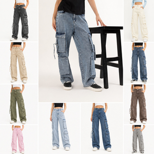 Vaqueros Cargo de Pierna Ancha para Mujer, Pantalones de Mezclilla Casuales Sueltos con Múltiples Bolsillos, Estilo Urbano, Venta al por Mayor, Vaqueros Cargo Vintage para Mujer - Product Image 1