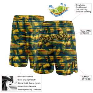 Short personnalisé vert minuit noir-jaune motif 3D feuilles de palmier hawaïen Short de basket-ball vêtements de sport - Product Image 2