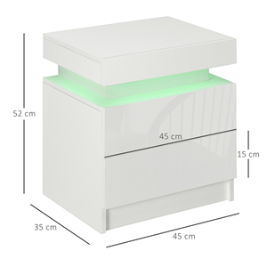 HOMCOM Mesita de noche con luz LED RGB integrada con 2 cajones, 4 modos de luz y 16 colores, aglomerado, 45x35x52cm, color blanco - Product Image 3