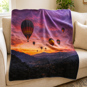 Custom Printed <b>Throw</b> Blanket Personalized Hot Air Balloon Dusk Gift Sublimation Flannel Fleece Polyester - Product Image 1