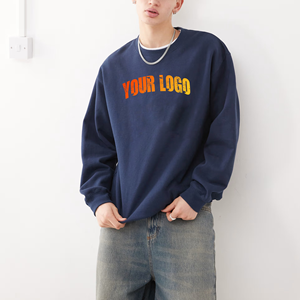 Vente en gros 100% coton tissu hommes sweat-shirt personnalisé 3d pull imprimé Logo manches longues couleur marine solide sweat-shirt pour hommes - Product Image 6