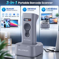 Pemindai Barcode 2D Nirkabel HC-302DZ dengan Dudukan Pengisian Daya Pintar Bluetooth 2.4G USB Pembaca Kode QR untuk Gudang Ritel