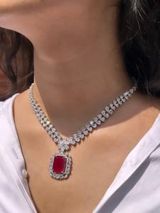 Collier de perles de zirconium rouge rubis haut de gamme époustouflant avec de longues boucles d'oreilles bijoux punjabi indiens indiens - Product Image 2