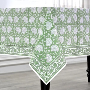Nappe à fleurs vert vintage, couverture en coton imprimé bloc à la main, linge de salle à manger Rectangle indien, cadeau Boho pour maman ou elle, dîner - Product Image 1