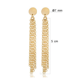 Pendientes Largos con Diseño Redondo Simple en Forma de Cadena, Hechos a Mano en Turquía, Chapados en Oro, Aniversario, Plata de Ley 925 - Product Image 2