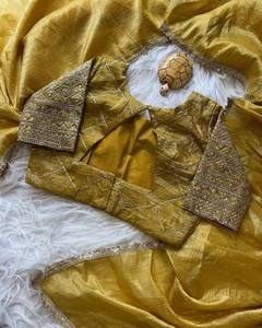 Tejido pesado Gold Crush Fabric New Saree con Secuencia de bordado Coading Lace Border Saree y blusa Ropa de boda para mujer - Product Image 2