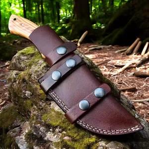 Customized Damascus Steel Fixed Blade Knife with Wood Handle Best DIY Hunting Knife with <b>Leather</b> Sheath Stainless Steel Blade - Product Image 2