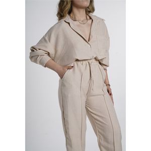 Pantaloni da camicia estivi Oversize in tessuto di lino superiore e inferiore - Product Image 3