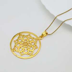 Exclusive Design Pendant Boho Floral Necklace Women Brass Jewelry 18k Plated Tribal Mandala Celestial Charm Wholesale/OEM/ODM - Product Image 3