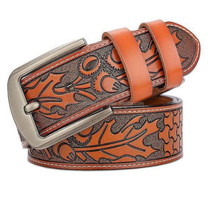 Ceinture d'outillage à main occidentale en cuir véritable pleine fleur de luxe en 3 couleurs avec boucle ardillon en alliage finition argent massif - Product Image 2