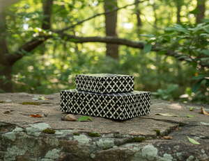 Boîtes décoratives en résine marocaine sur mesure - Motif géométrique à quatre feuilles arabe, boîtes à bijoux de luxe empilables - Product Image 3