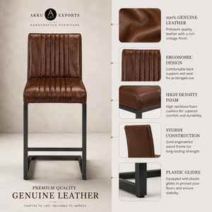 Modern Metal Commercial Bar <b>Stool</b> | Industrial Luxury Kitchen Island Seating | Vintage Brown Custom Color Chair - Product Image 4