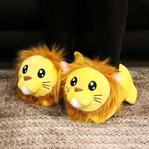 SLOFFIES Pantoufles d'hiver Lion en peluche avec fonction lumineuse, semelle intérieure souple antidérapante en PVC EVA, doublure en fourrure de coton, imprimées, bout fermé - Product Image 6