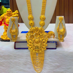 24K ทองดูไบวินเทจคลาสสิกมุกดอกไม้เข็มกลัดสร้อยคอสร้อยคอครบรอบเครื่องประดับทองแดงแฟชั่นชุดของขวัญ - Product Image 1