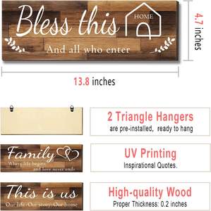 4 Pieces Home <b>Wall</b> <b>Signs</b>, THIS IS US/TOGETHER/BLESS THIS HOME/FAMILY <b>Wall</b> Decor for Living Room Bedroom, Rustic Wooden Farmhouse - Product Image 4