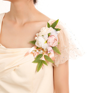 Style coréen mariage mariée épaule corsage <span class=keywords><strong>demoiselle</strong></span> <span class=keywords><strong>d</strong></span>'<span class=keywords><strong>honneur</strong></span> bal <span class=keywords><strong>robe</strong></span> de soirée accessoires artificielle Rose fleurs pour les femmes - Product Image 5
