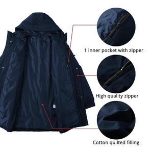 Veste bouffante épaisse coupe-vent avec longue capuche Parkas hydrofuges d'hiver tendance pour hommes Manteaux de remplissage en coton en toile - Product Image 5