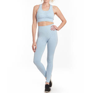 Vente directe d'usine ensemble de yoga pour femmes de haute qualité 2 pièces taille élastique conception respirante écologique Logo avant quantité minimale de commande bas - Product Image 1